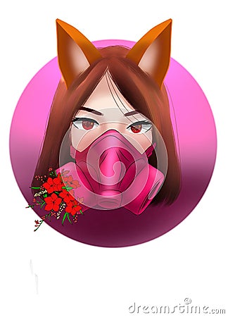 Masked anime fox girl with pink background Stock Photo