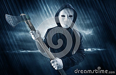 Poacher in mysterious rainy weather concept Stock Photo