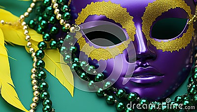 Masked beauty shines at Mardi Gras celebration generated by AI Stock Photo