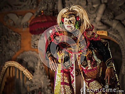 Masked Dancer Performing Traditional Topeng Tua Dance in Ubud, Bali Editorial Stock Photo