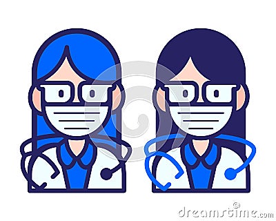 Masked Female Doctor - Amazing vector icon set suitable for medical, web, app, icon, medical customer service and illustration Vector Illustration