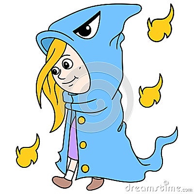 The masked magician walks sneaking around doodle icon image kawaii Vector Illustration