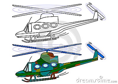 Masked military helicopter - coloring book Cartoon Illustration