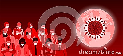 Masked people for corona virus and earth Vector Illustration