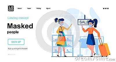 Masked people web concept. Women in mask shopping in store Vector Illustration