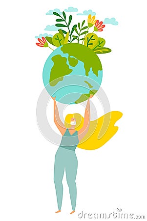 Masked woman taking care of Earth vector illustration Vector Illustration