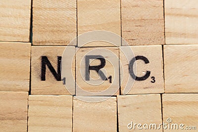 Maski, India- 18,may 2019 : NRC or National Register of Citizens in wooden block letters Stock Photo