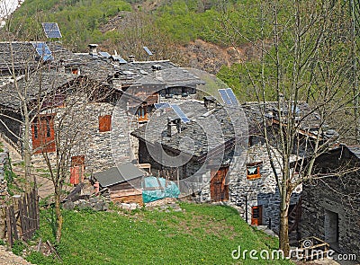 Maslana is an ancient rural village accessible only on foot. Valbondione, Bergamo, Orobie Alps, Italy Stock Photo