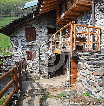 Maslana is an ancient rural village accessible only on foot. Valbondione, Bergamo, Orobie Alps, Italy Stock Photo