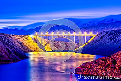 Maslenica Bridge nightscape Stock Photo