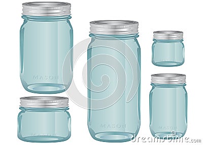 Mason Glass Jars in various sizes Vector Illustration