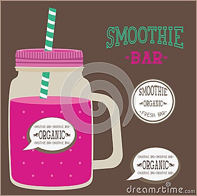 Mason jar with cover and straw/ Flat icon Vector Illustration