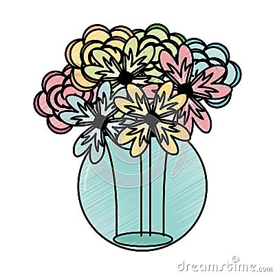 Mason jar with flowers isolated icon Vector Illustration