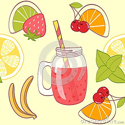 Mason jar with fruit smoothie Vector Illustration