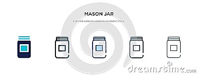 Mason jar icon in different style vector illustration. two colored and black mason jar vector icons designed in filled, outline, Vector Illustration