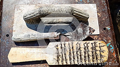 Mason Tool. Bricklayer Material. Stock Photo