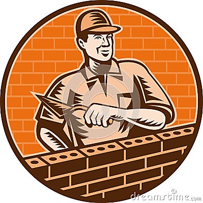 Mason worker brick layer trowel Stock Photo