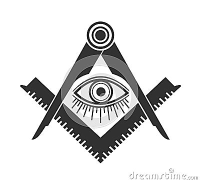 Masonic Freemasonry Emblem Icon Logo. Vector illuminati all seeing eye Stock Photo