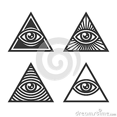 Masonic Illuminati Symbols, Eye in Triangle Sign. Vector Vector Illustration