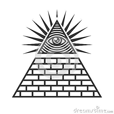 Masonic Illuminati Symbols, Eye in Triangle Sign. Vector Vector Illustration