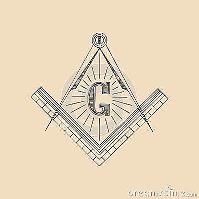 Masonic square and compass symbol, emblem, logo. Freemasonry vector illustration. Vector Illustration