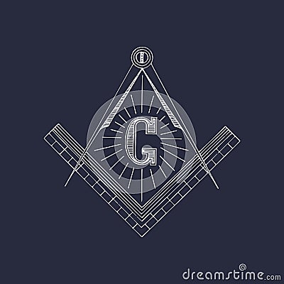 Masonic square and compass symbols. Hand drawn freemasonry logo, emblem. Illuminati vector illustration. Vector Illustration