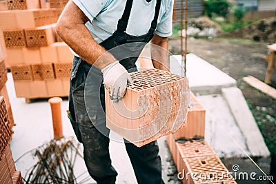 Masonry details, construction mason building exterior walls Stock Photo