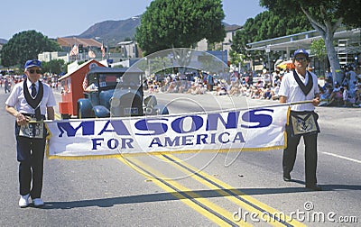 Masons Marching in July 4th Parade, Pacific Palisades, California Editorial Stock Photo