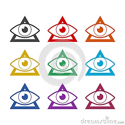 Masons symbol All-seeing eye of God icon, color set Vector Illustration