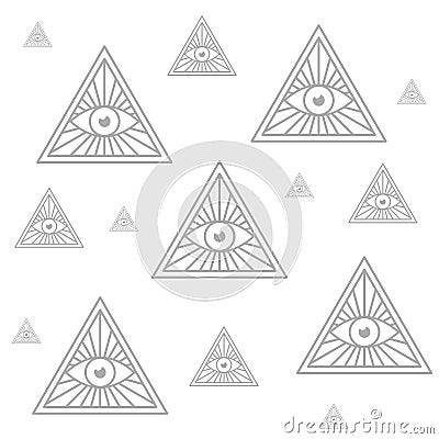 Masons symbol All-seeing eye of God icon isolated seamless pattern on white background Vector Illustration