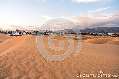 Maspalomas dunes view on Gran Canaria, Canary Islands, Spain Editorial Stock Photo