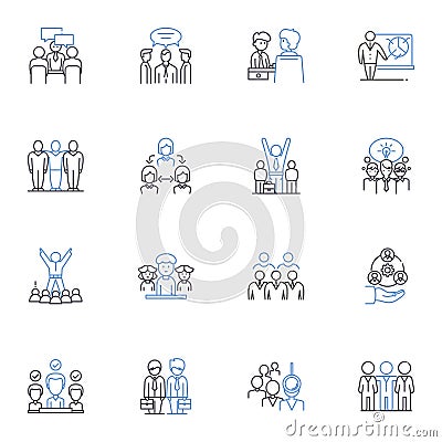 Mass aggregation line icons collection. Collection, Assembly, Gathering, Consolidation, Amalgamation, Compilation Vector Illustration