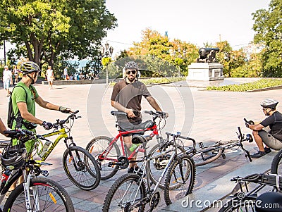 Mass charity bike ride through the city streets Editorial Stock Photo