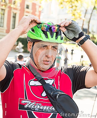 Mass charity bike ride through the city streets Editorial Stock Photo