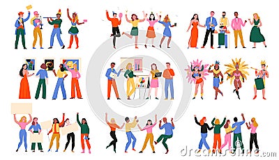 Mass Event Flat Set Vector Illustration