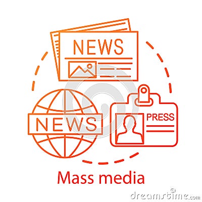 Mass media concept icon. News agency. Press. Information channel. Review of world events. Newspaper editorial office Vector Illustration