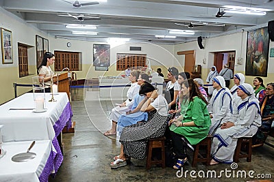 Mass at Mother Teresa`s grave at Mother`s house in Kolkata Editorial Stock Photo