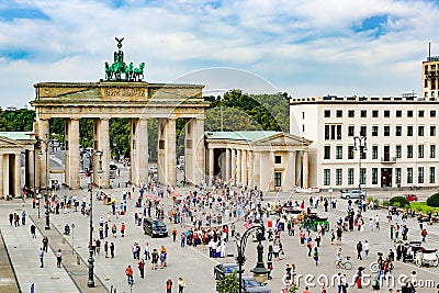 Berlin, Brandenburg Gate and Pariser Platz, Crowds in front of Brandenburger Tor and Paris Square, Berlin, Germany Editorial Stock Photo