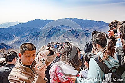 Mass tourism on Great Wall near Beijing, China Editorial Stock Photo