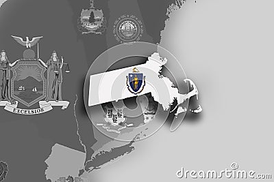 Massachusetts map and flag Stock Photo