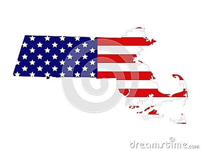 Massachusetts map with USA flag - Commonwealth of Massachusetts Vector Illustration