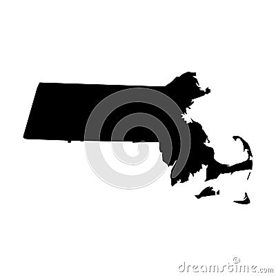 Massachusetts, state of USA - solid black silhouette map of country area. Simple flat vector illustration Vector Illustration