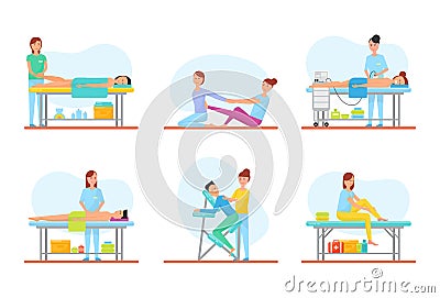 Massage Methods of Masseuses Icons Set Vector Vector Illustration