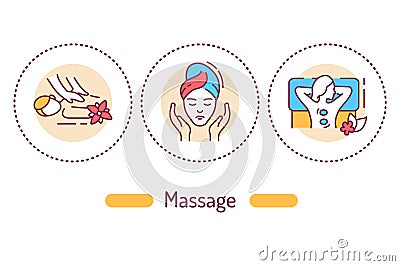 Massage outline concept. Spa service line color icons. Pictograms for web page, mobile app, promo. Stock Photo