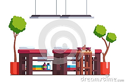 Massage room cabinet or spa salon with tables Vector Illustration