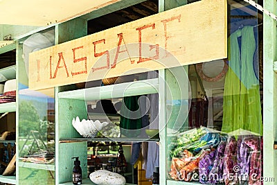 Massage sign in shop window Stock Photo