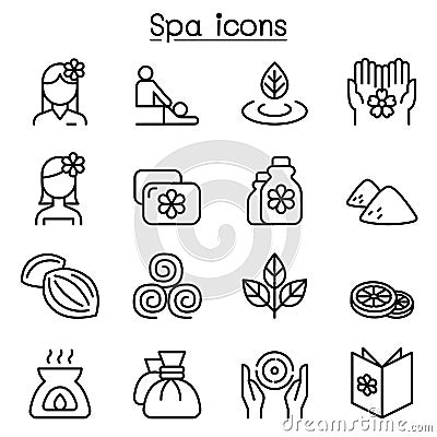 Massage, Spa & alternative therapy icon set in thin line style Vector Illustration