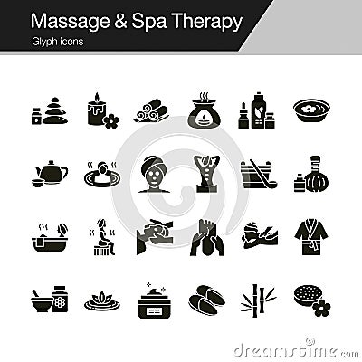 Massage and Spa Therapy icons. Glyph design. For presentation, graphic design, mobile application, web design, infographics, UI Vector Illustration