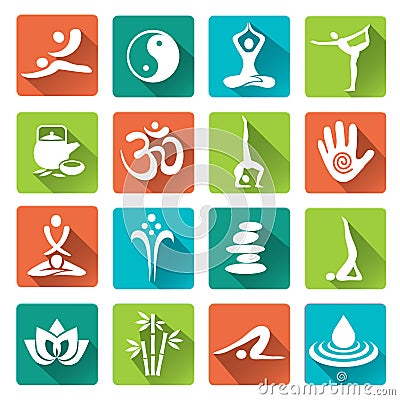 Massage Spa yoga icons with long shadow. Vector Illustration