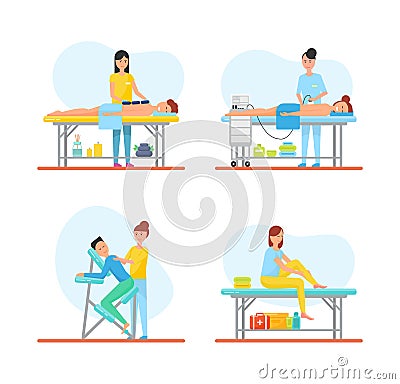 Massage Techniques and Methods Icons Set Vector Vector Illustration